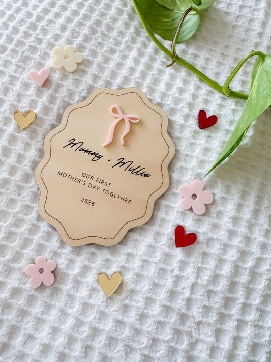 Wavy First Mother’s Day plaque | timber