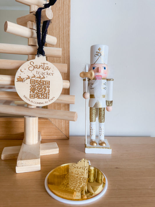 Santa tracker QR bauble | Engraved Timber